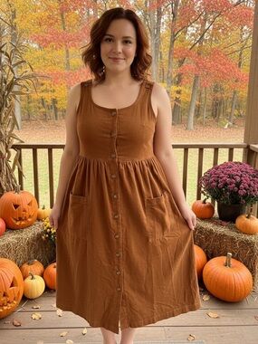 Vintage JG Hook Corduroy Jumper Dress Button Front Pocket Midi Plus 18 NWT